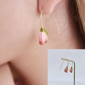 2/$30🌵 French Tulip Enamel Vintage Style Earrings Floral Hook Jewelry Gold NEW